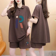 Polo領短袖短褲套裝女夏季新款韓版Polo領短袖短褲兩件套