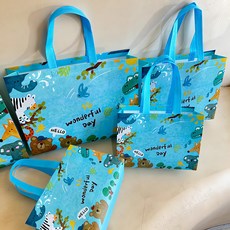 선물 복장 쇼핑백 부직포 손잡이 포장봉투 소 중 대형 방수 선물봉투 동물 커피, 25개, 푸른 색