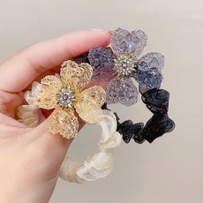 반짝펄 큐빅 네잎크로버 블링 짱짱한 머리끈 헤어끈