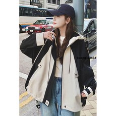 百搭衝鋒衣 衝鋒衣外套2024新款春秋撞色工裝連帽休閒寬鬆顯瘦小個子夾克上衣