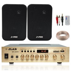 JLAB 블루투스 매장용 카페 매장 업소용 벽걸이 미니 앰프 스피커 2개+리모콘+PC선 1.5M+스피커케이블 20M, 블랙