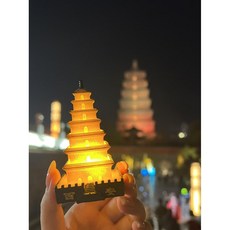 布拉格天文鐘木質冰箱貼 齒輪轉動 復古雕刻紀念收藏 捷克旅遊伴手禮, 大雁塔發光冰箱貼