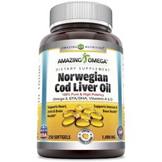 Amazing Nutrition 挪威鱈魚肝油軟膠囊 橘子口味 1000mg, 250顆, 1罐