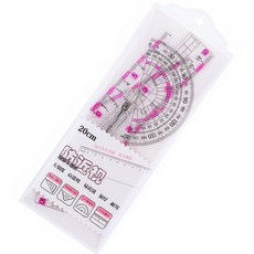 仟福文具 防近視 20cm 大數字 套尺 尺繪圖四件套組 直尺 刻度尺 文具組 三角板 三角尺 量角器 繪圖用品 繪圖尺, 粉色-防近視20cm套尺, 1個