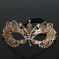 金屬鑲鑽鐵麵具 黑色化妝舞會派對成人女士半臉鏤空眼罩 銀色, 1個, 玫瑰金