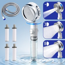 Zaxnouvi 필터 샤워기 3단 조절 수압상승 절수 샤워헤드 + 샤워호스 2m + 필터 4P, 화이트, 1세트