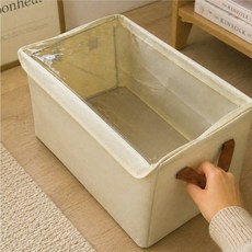 마벨인홈 옷 정리함 이불 수납 투명창 먼지걱정 없는 대용량 패브릭 의류 보관함, 1개, 베이지