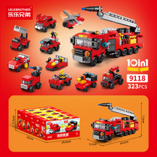 [블럭킹] 호환블럭 자동차 10-in-1 시리즈 세트 BOX - 작은 블럭 10개가 큰 블럭 하나로 합체 BK064, 1개, B. 소방차 10P