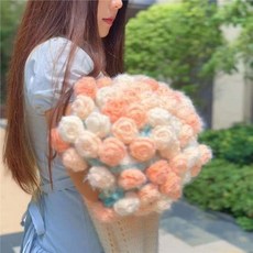 漸變長絨玫瑰花束毯子手工編織diy材料包花束毯子禮物, 落日橘柚材料包_(3團)(直徑70cm左右)+工具:如圖, 1個