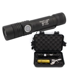 BTR LED 충전식 후레쉬 손전등 BF-PS5, 1세트, 블랙