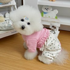 [체리펫] 강아지 배덮는 올인원 겨울 실내복 암컷 전용 따뜻한 발열 내의 꽃무늬 잠옷, 1개, Pink