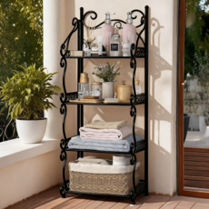 BangPang 원터치 다용도 접이식 철제선반 욕실선반 틈새선반 책장 무설치 수납선반, 4단, 블랙