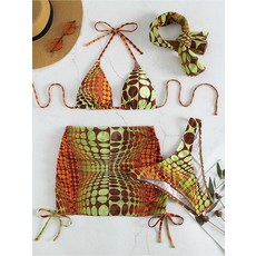 性感幾何圖案比基尼三件式套裝