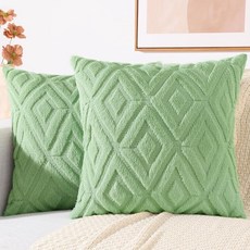DecorUhome 여름 소파 장식용 쿠션 커버 45.7x45.7cm18x18인치 2개 세트 장식적이고 부드러운 플러시 인조 모피 울 액센트 베개 커버 모던 팜하우스 침대, 세이지 그린