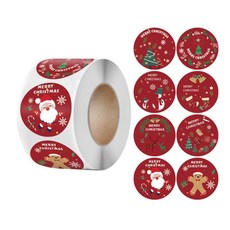 도비팬시 크리스마스 롤 스티커 500매 4종 원형 2.5cm 베스트 디자인 클래식, 1개, 레드