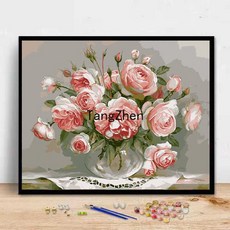 【TangZhen】유화그리기 유화그리기세트 디지털 유화 diy 남자 여자 아이 수제 창의 심플한 리넨 만화 색칠 방 거실 색칠 장식 그림, 완벽하다, 40*50cm 내장 2.5 두께(색천), 1개