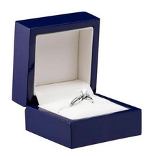 ALLUREPACK Allure - 나무 반지 상자 미드나잇 블루 우드 주얼리 선물 상자 고광택 래커 광택 마감 및 크림 색상의 가죽 내부 독특한 제안 약혼 또는 결혼식용