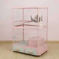 創逸 Nicole寵物 馬卡龍雙層貓籠 台灣正版 附抽屜式貓砂盆 收納櫃 卡粉色 94x64x131cm, 1個, DF02 卡粉 雙層貓籠【正品原裝箱】　