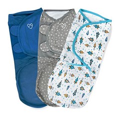 SwaddleMe by Ingenuity Original Swaddle with Easy-Change 100% Cotton Improves Sleep & Calms Sta, 블루/그레이/화이트