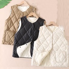 여성 조끼 마름모 격자 무늬의 두꺼운 누빔 조끼 가을 겨울 보온 캐주얼
