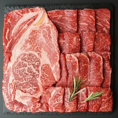 우갓집 1++ 투뿔 한우 선물세트 소고기 모듬 구이용, 1세트, 600g