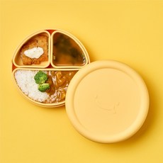 잼먹 실리콘 흡착식판 다바이더 세트, 1세트, 트레이+뚜껑_옐로우, 디바이더_A타입_옐로우