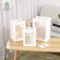 포장명가 투명창 꽃다발 윈도우쇼핑백 20P + 감사택 20P, 20개, 화이트윈도우