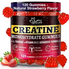 Hoozzch 남성 및 여성용 크레아틴 젤리 모노하이드레이트 1회 제공량당 5g 글루텐 프리 비건 친화적 딸기 맛 120개 200789, 120 Count (Pack of 1), Strawberry, 1개, 120