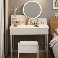 화장대 소형 화장대 다용도 수납+거울 화장대 미니 화장대, 흰색(LED 없음)