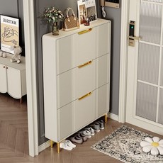 奶油風超薄翻鬥鞋櫃 家用門口進門靠墻 樓道走廊入戶 大容量一體鞋架 4YA7, 1個