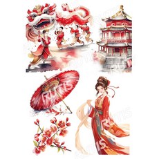 新年主題水轉/熱轉/水晶貼紙, 藝術紙-A4