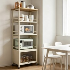 이동식 주방 수납장 전자레인지 스탠드 밥솥 부뚜막 바퀴 선반, 크림화이트60*38cm, 5단