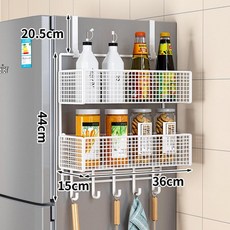 주방 냉장고 옆 수납 정리 단층 걸이 선반 다층 다용도 조리도구, 1칸, 1x1m, 화이트 이층 대형 후크 포함