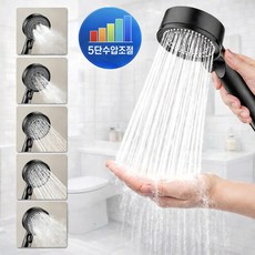 퀴나엘 초강력 5단 수압 조절 샤워기 헤드, 팬텀 블랙, 1개