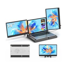 고화질 듀얼포터블모니터 14인치 초박형 휴대용 보조모니터 터치기능 지원 노트북 및 스마트폰 연결 간편한 사무용 외출용 모니터, 14 트리플, 단일 모델, 1cm