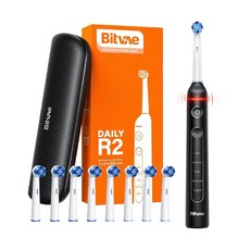 Bitvae R2 深入牙縫清潔旋轉電動牙刷 贈8刷頭 五檔電動牙刷 智能防水充電電動牙刷, 時尚黑, 1個