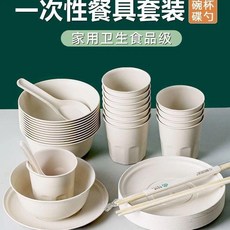 一次性餐具套裝 稻殼碗筷環保耐高溫, 1個, 每樣50個 加厚餐具環保健康, 小勺子