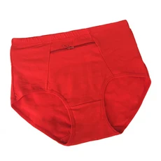 지퍼가 달린 여성 팬티 큰 사이즈 코튼 속옷 주머니 통기성 숙녀 팬티, [02] 2XL(Europe Size-M), [01] 1 개, 02 Red