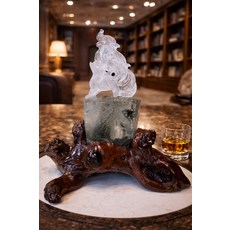 鳳凰水晶擺件 附木質底座, 綠幽靈