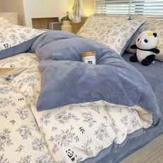 POMTOR 겨울 플라워 패턴 극세사 따뜻한 감성 침실용 스러운 피치스킨 소재의 부드러운 이불 커버, 옵션4