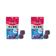 UHA Mikakuto 구미 서플리먼트 철분 & 엽산, 2개, 40정