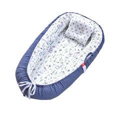 JoyBaby 嬰兒床中床 純棉加厚新生兒睡窩 贈枕頭 防塵袋 可拆卸內芯 便攜式可折疊寶寶床, 藍灰兔子, 藍灰兔子