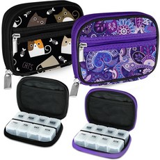 탈착식 7일용 알약 상자가 있는 지갑용 세르페이미 주간 여행용 케이스 비타민 보충제용 패셔너블 정리용 용기 - 블랙 03 + 퍼플 01, 2 Cases + Boxes, C. Black 03 +