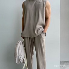 健身套裝男 無袖運動套裝 港風 夏季背心 成熟男士 高彈速幹 寬鬆透氣 短袖長褲兩件套 跑步套裝 男生夏季穿搭 韓版