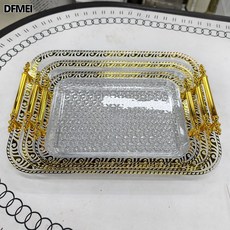 DFMEI 水果盤塑料托盤pet咖啡餐廳家用水晶盤子茶杯高級感工廠直銷, 1個, 長方形高級透明花紋托盤
