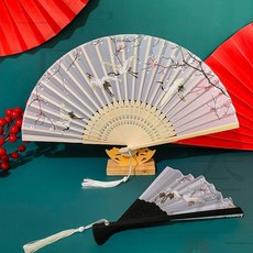 出貨 古風扇子摺扇【42款】中國風女版古著漢服流蘇夏季隨身日式摺疊孤雲將野鶴小竹扇子, 蜻蜓竹黑麵黑骨,帶扇套, 1個