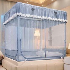 兒童防摔蚊帳 加密加厚 落地款 公主風 三開門 1.8m 紗帳, 88608T-藍灰,1.5m普通支架