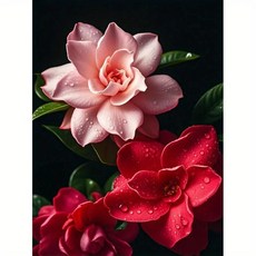 페인팅 키트 집 침실 복도 서재 사무실 욕실 벽장식용 붉은 꽃 크기, 1개, 2. 30x40 Full Square