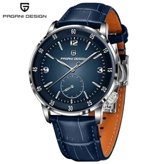PAGANI DESIGN 새로운 42mm 남성 시계 클래식 가죽 기계식 사파이어 글라스 100M 방수 자동 선물, 04 blue