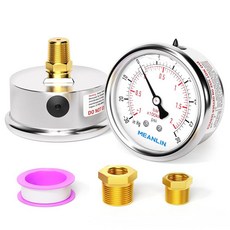 MEANLIN MEASURE 0~4000Psi 스테인리스 스틸 0.6cm(1/4인치) NPT 6.4cm(2.5인치) 페이스 다이얼 액체 충전 압력 게이지 WOG 워터 오일 에어, -30inHG-30Psi, 뒷면 마운트